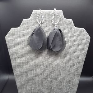 Handmade Black Fabric Petal Drop Dangle Earrings